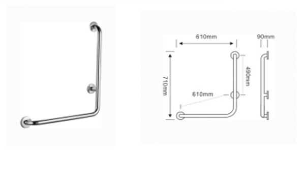 BARRA DE SEGURIDAD ANGULO RECTO ACERO INOX. 304. 32mm. 710x610x90mm - Imagen 2